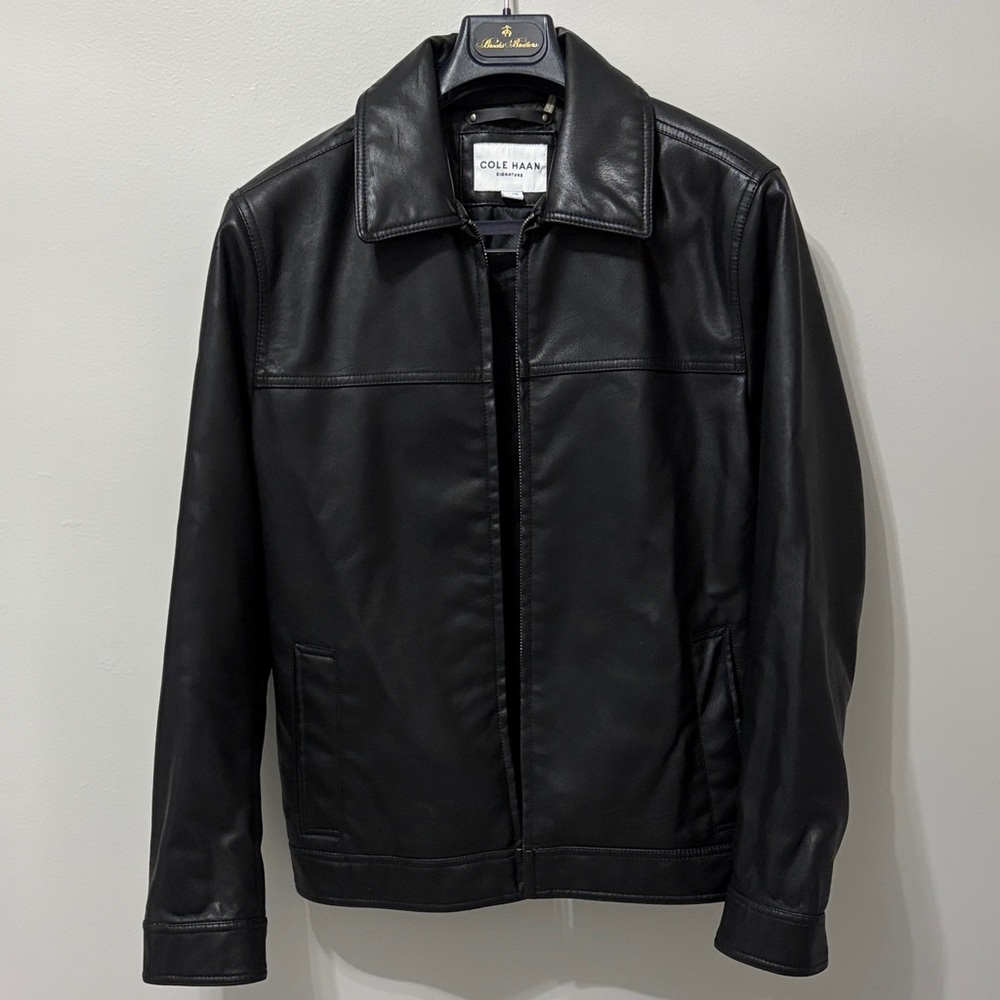 Cole Haan Black Leather Flight-Style Bomber Jacket